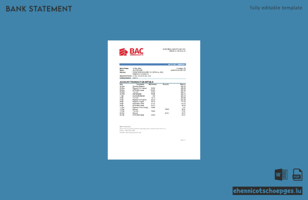 Beispiel eines Kontoauszugs der BAC Credomatic aus Nicaragua (Excel-Vorschau)